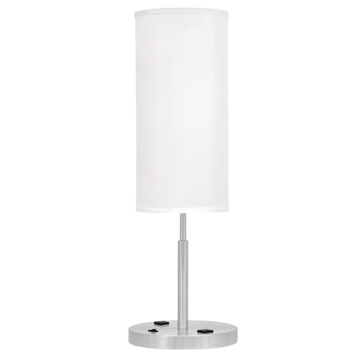 Brushed Nickel End Table Lamp, Brushed Nickel, Fabric, 2 Convenience Outlets